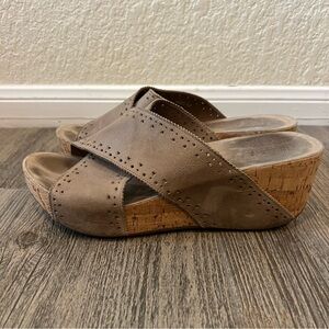 Chocolat Blu Mysti criss cross leather cork wedge platform slip on sandals